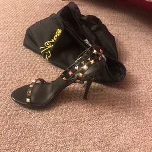 Black gold studded heels
